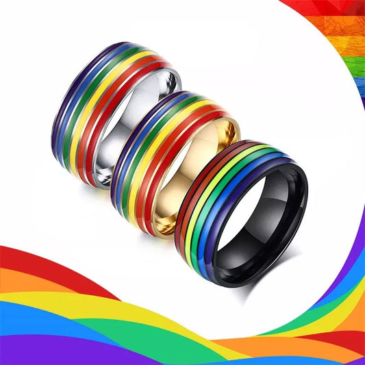 Fashion Titanium Steel Rainbow Flag Ring Lesbian Lesbian LGBT Stainless Steel Ring Wedding Ring Friendship Jewelry Gift
