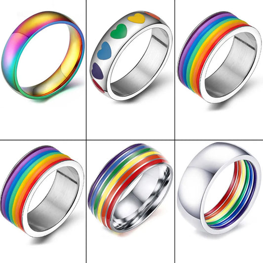 5 Styles Rainbow Color Series 316L Stainless Steel Rainbow Pride Ring For Men Woman Wedding Engagement Jewelry Gifts Boyfriend